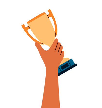 Hand holding cup. Symbol of relay race, competition victory, champion or winner.のイラスト素材
