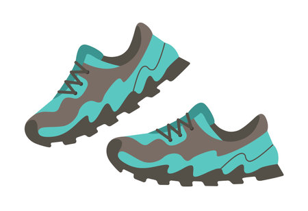 Sport shoe pair group, fitness footwear design multicolored sneaker of active man woman walking or running comfortable.のイラスト素材