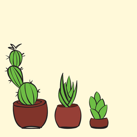 Three hand drawn cactuses, minimal setのイラスト素材