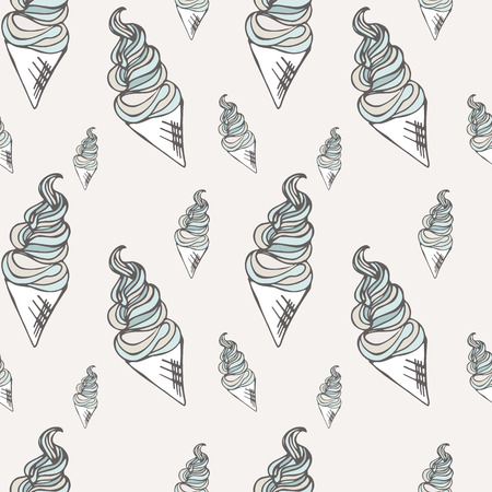 Twisted ice cream cone. Stylized seamless pattern. Vector illustration. Sweet dessert background with dropsのイラスト素材