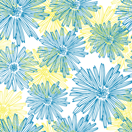 Black and white ink hand drawn roses in vector. Seamless flowers patternのイラスト素材