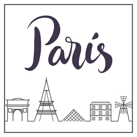 Flat line colorful illustration of Paris. Template for travel, adventure, vacation. Concept for web banners and printed materials. Template for website banner and landing page. Paris sightseeing flat illustrationのイラスト素材