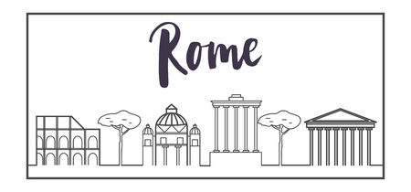 Line art rome architecture, italy buildings vector illustration, travel concept banner vector. in modern line style. for business and advertisement web sites. app and web design elementsのイラスト素材