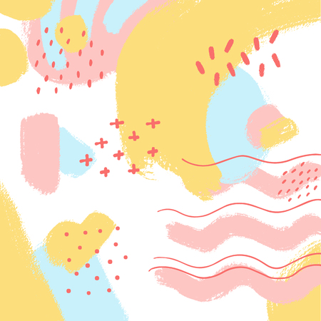 Soft pastel bright colored calm abstract background for design. Colorful ornament with shapes on white background, memphis style. Stylish vector design for fabric, wallpaper, wrapping.のイラスト素材