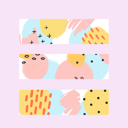 Set for art template design, bookmark, banner, list, front page, mockup brochure theme style, idea, cover, print, flyer, blank. Set of creative banners with handmade abstract textural background. .Vector illustrationのイラスト素材