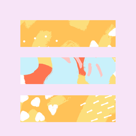 Set for art template design, bookmark, banner, list, front page, mockup brochure theme style, print, flyer, blank. Set of creative banners with handmade abstract textural background. Vector illustrationのイラスト素材