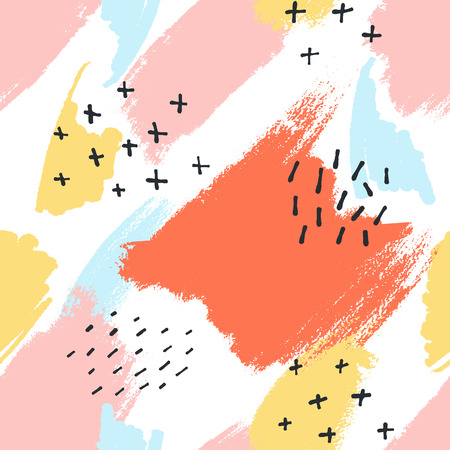 Modern seamless pattern. Vector abstract pastel background with hand drawn textures, memphis style. Vector illustrationのイラスト素材