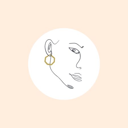 Continuous Line Drawing illustration. One line woman portraitのイラスト素材