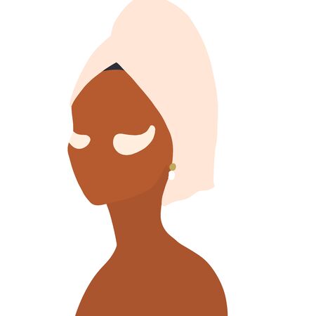 Portrait of beautiful woman in turban or towel. Girl with beauty masks on her face does skin care. Social distancing during quarantine.のイラスト素材