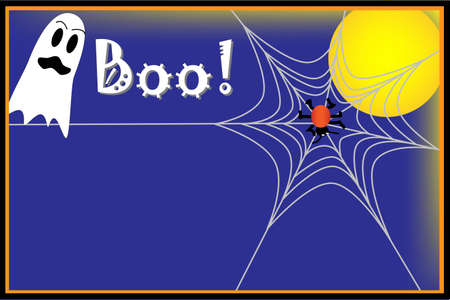Halloween background with ghost, spider and spider webのイラスト素材