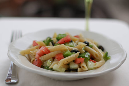 Greek pasta saladの写真素材