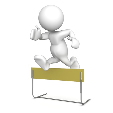Three dimensional render of a human figurine jumping over a hurdleの写真素材