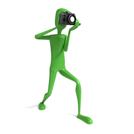 Three dimensional render of a green 3D man taking photographs  Career concept の写真素材