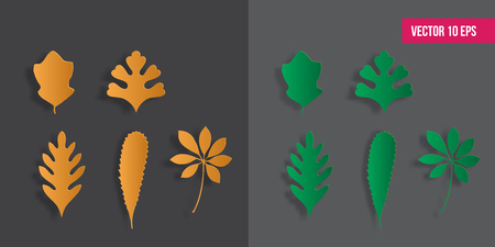 Autumn leaves set. Paper cut style, vector illustration, icon pack.のイラスト素材