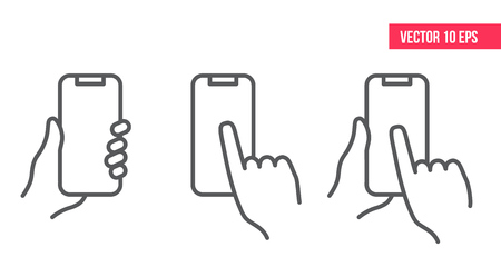 Mobile Phone Line Icon.
Hand holding smartphone.のイラスト素材