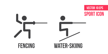 Water-skiing and fencing icon. Set of summer sports vector line icons. athlete pictogram.のイラスト素材