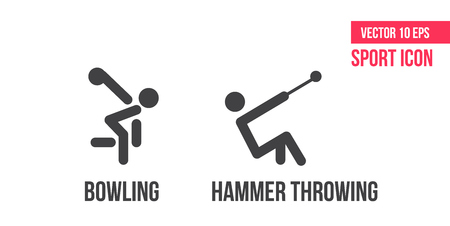 Bowling icon and hammer throwing icon. Set of sport vector line icons. athlete pictogram, icon packのイラスト素材