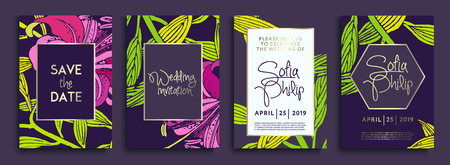 Wedding invitation with flowers and leaves on gold, dark texture. luxury gold backgrounds, artistic covers design, colorful texture. Luxury Vector illustrationのイラスト素材