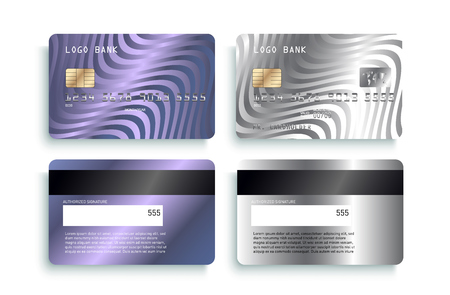 Luxury credit card template design. Realistic detailed  silver credit cards mockup. Vector illustration.のイラスト素材