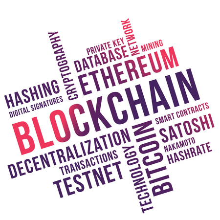 Blockchain word cloud collage, business concept background.のイラスト素材
