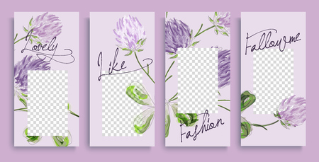 Trendy editable stories templates with floral pattern, vector illustration. Design backgrounds for social media story.  Design backgrounds for social media stories.のイラスト素材