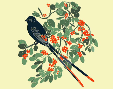 Seamless pattern with exotic trees, flowers and birds. Exotic tropical green jungle palm, leaves with trendy bird background.  - VectorTexture for wrapping, textile wallpapers, surface design.のイラスト素材