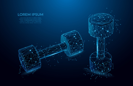Barbell. Sport, fitness gym concept. Design for sports club, workout and bodybuilding.  Gym Dumbbell Weights. Vector. Polygon vector wireframe concept. mesh art.のイラスト素材
