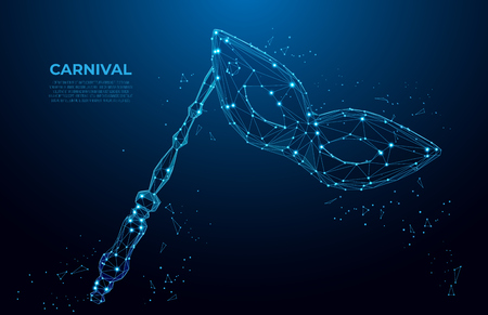 Carnival mask low poly wireframe. Masquerade party banner, elegant mask with diamond on dark blue background.  Polygonal wireframe mesh art, poly low.のイラスト素材