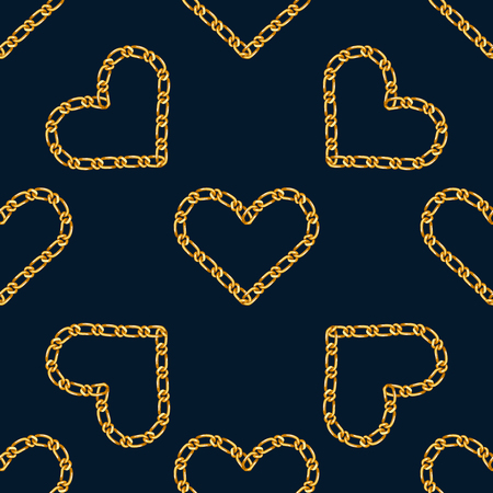 Seamless pattern with golden heart chain. Golden Chain Ornament for Fashion Prints.のイラスト素材