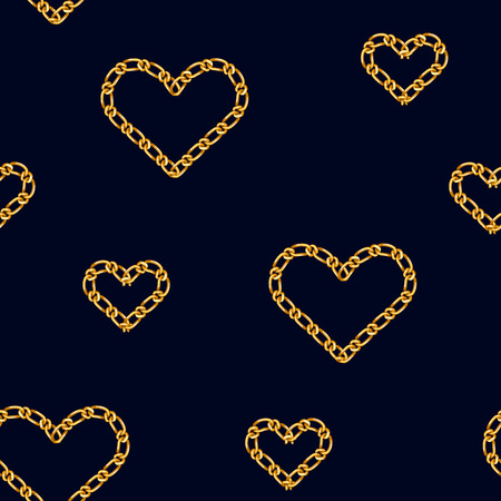 Seamless pattern with golden heart chain. Golden Chain Ornament for Fashion Prints.のイラスト素材