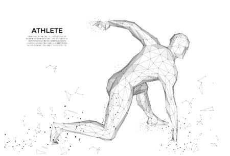 Human body low poly wireframe.  Athlete, Running man from triangles, low poly style. sport concept. human anatomy. Vector polygonal futuristic image. Polygonal wireframe mesh art.のイラスト素材