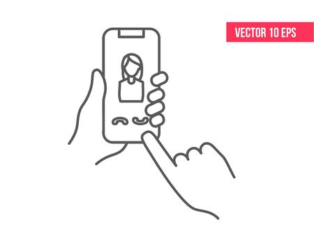 Smartphone or mobile phone icon.  Smartphone ringing in a human's hand. line icon. Hand holding mobile phoneのイラスト素材