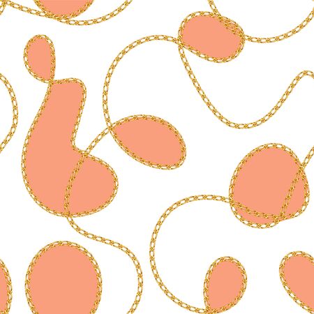 Seamless Baroque print with golden and silver realistic chains for fabric design. Seamless  vector pattern.のイラスト素材