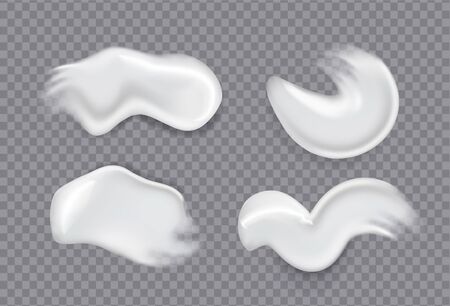 Realistic cosmetic cream smears. Realistic creams drop splashes skincare fresh moisturizing product lotion smear skin gel isolated vector setのイラスト素材
