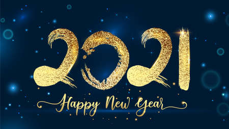2021 Happy new year script text hand lettering. Design template Celebration typography poster, banner, greeting card for Merry Christmas and 2021 happy new year. New Year 2021 Golden text Backgroundのイラスト素材