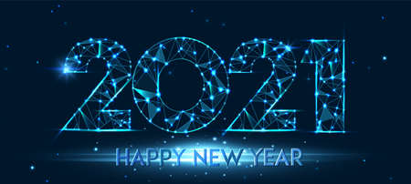 Happy new year 2021 banner design. 2021 Happy new year greeting poster. Geometric polygonal 2021 new...