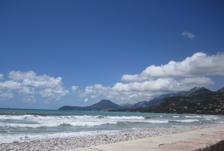 Adriatic sea coastline, Bar, Montenegro sunny dayの写真素材