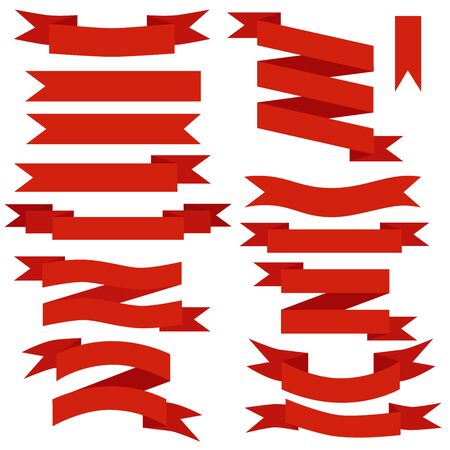Red Ribbons Set, Vector Illustration. Collection of bannersのイラスト素材