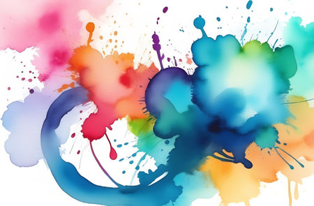 Background with colorful spots and sprays on a white.の写真素材