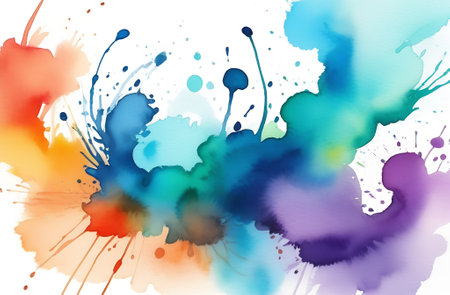 Background with colorful spots and sprays on a white.の写真素材