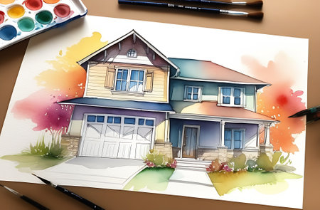 Watercolor House. Hand painted illustrationの写真素材