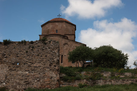 Mtskheta, Georgia. The Ancient World Heritage, Georgian Orthodox Jvari Monastery On The Spring Green...