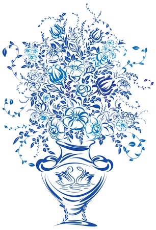 Bouquet of Flowers. Vector illustration of blue colorのイラスト素材