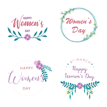 Collection of Happy Womens Day labels. Lettering design. Label pack to Women's Dayのイラスト素材