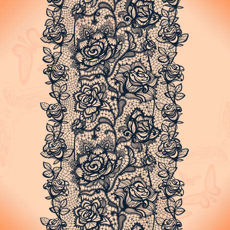 Abstract lace ribbon seamless pattern with elements flowers. Template frame design for card. Lace Doily. Can be used for packaging, invitations, and template.のイラスト素材