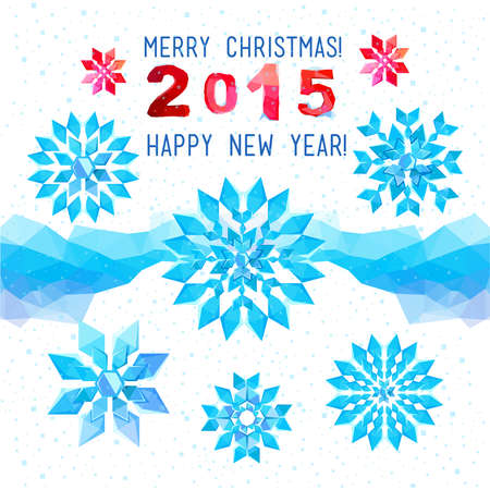 Winter vector template design with colored geometric snowflakes and geometric figures 2015, winter theme,Happy new year and Merry Christmas!のイラスト素材
