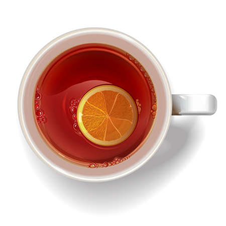 Cup of tea with a slice of lemon. illustration realistic vector.のイラスト素材
