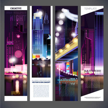 Banners urban night city vector template design, flyer,brochure,element, page, leaflet, with text separately for you.のイラスト素材