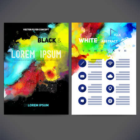 Black and white abstract vector template design, brochure, Web sites, page, leaflet, with colorful watercolor backgrounds, logo and text separately.のイラスト素材