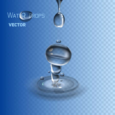 Drop falls into the water. Vector work with transparent water dropsのイラスト素材